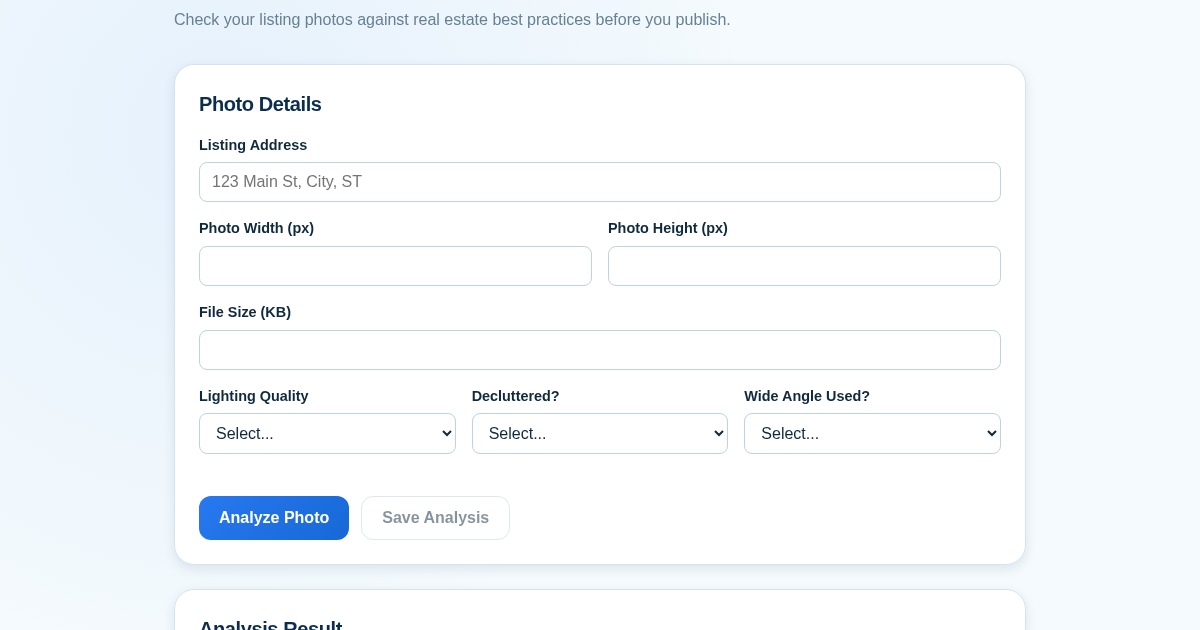 Listing Photo Score Checklist